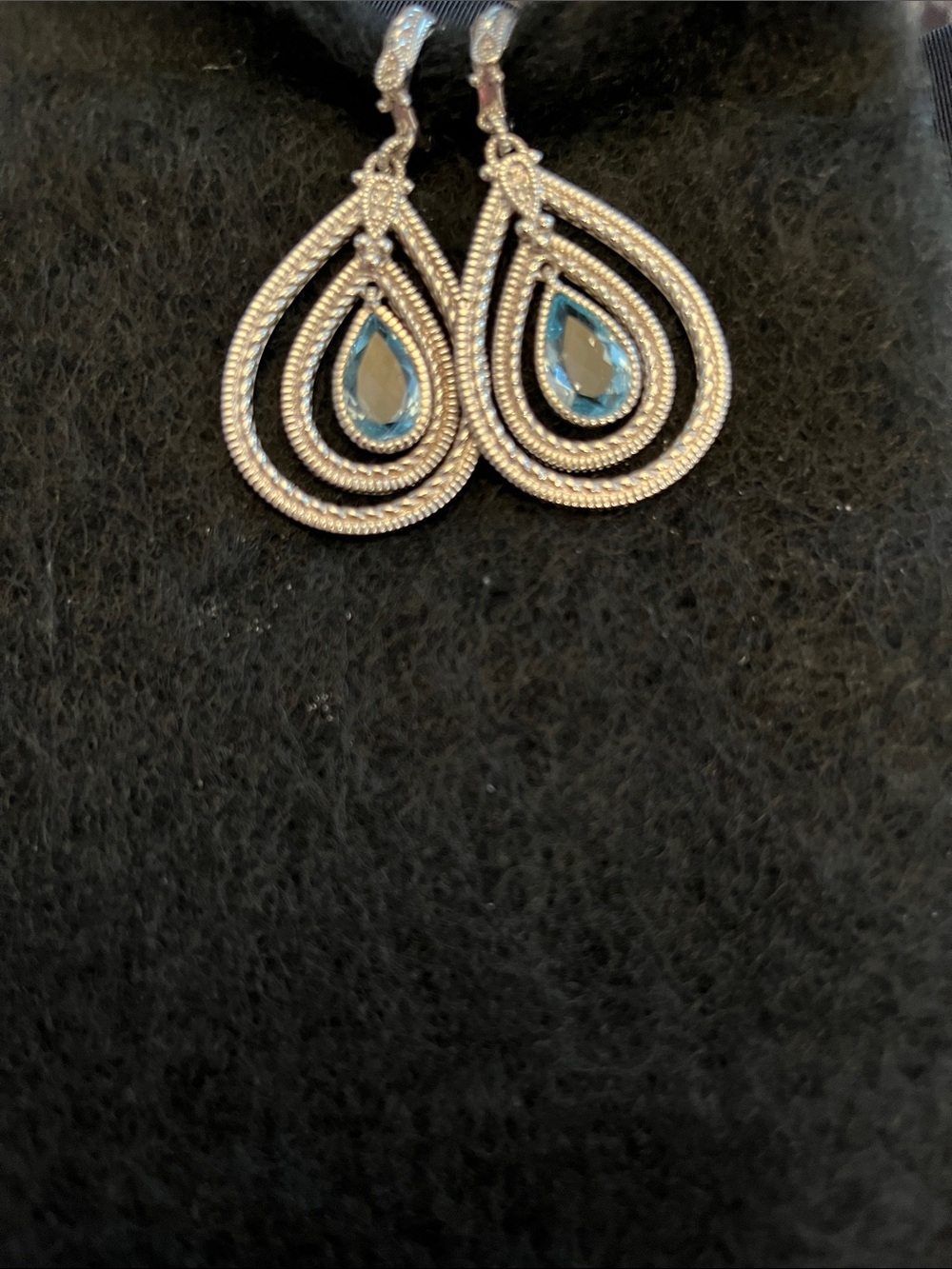 Judith Ripka Silver Teardrop Earrings with Blue Stones